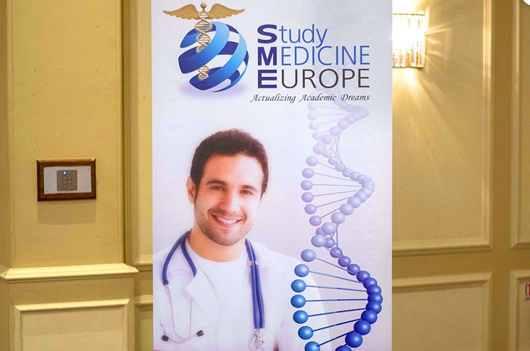 A Study Medicine Europe sign on display at an event